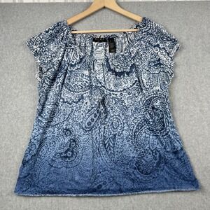 Axcess Liz Claiborne Top Womens XL Blue Babydoll Y2K Paisley Boho Cottagecore